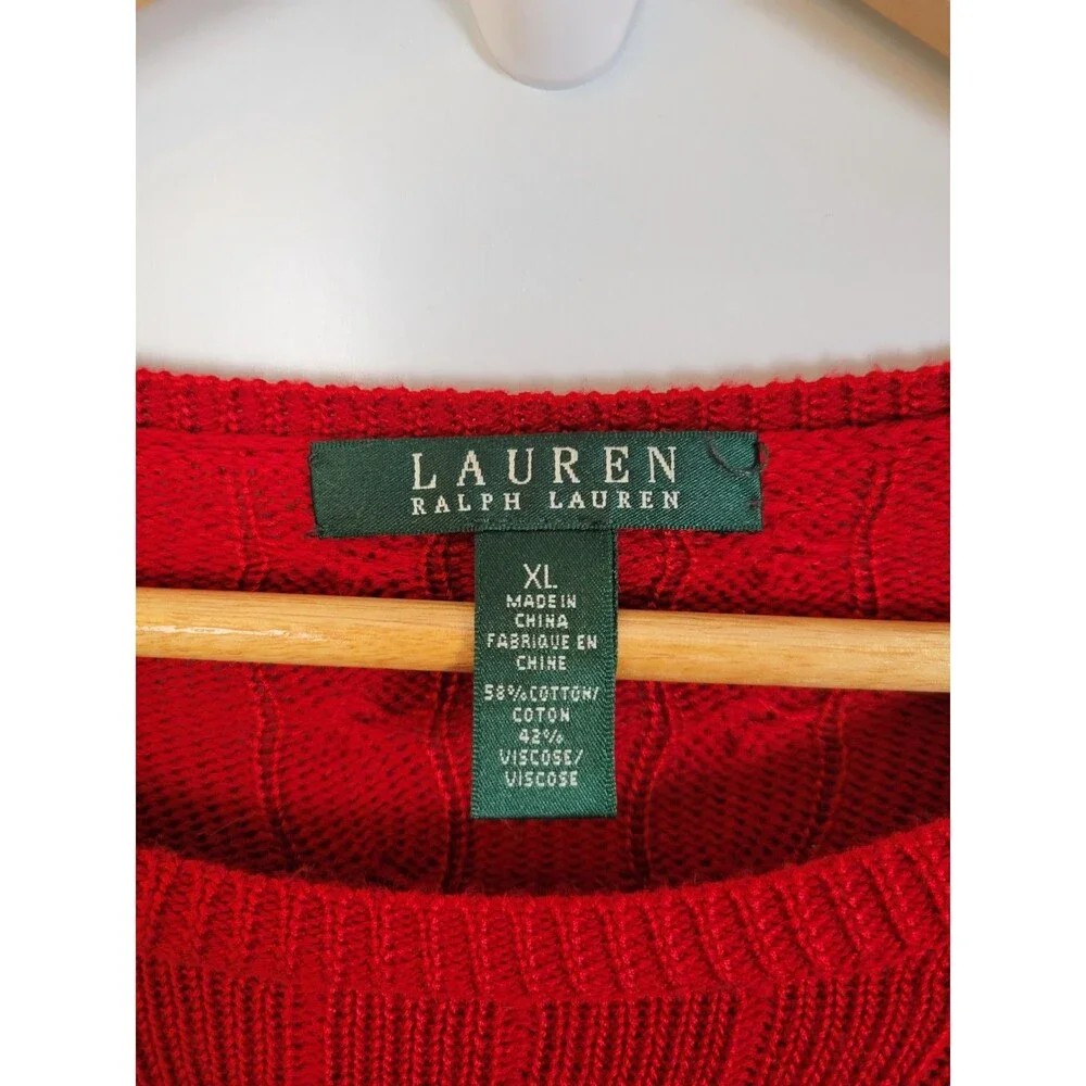 Lauren Ralph Lauren Cable Knit Cotton Blend Sweater Size XL